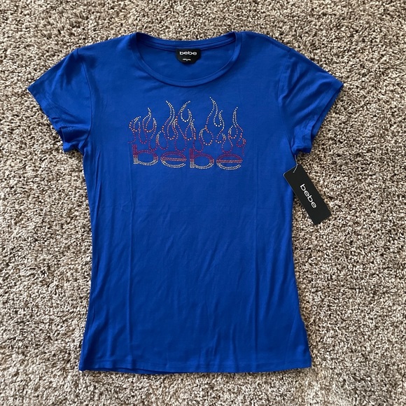 bebe | Tops | Bebe Logo Basic Rhinestone Blue Soft Cotton T Shirt Top ...